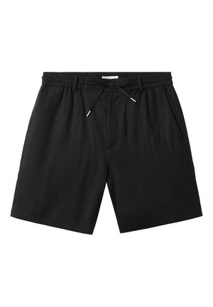 Schwarze Freizeithose mit elastischem Bund, Fronttaschen und Kordelzugverschluss.