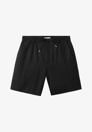 Shorts noirs décontractés avec taille élastique, poches avant et fermeture à cordon.