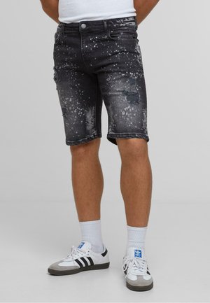 SYLVA RIPPED SLIM FIT - Denim shorts - black