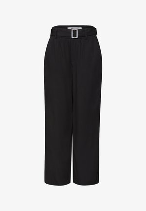 Street One, WIDE LEG HOSE MIT GÜRTEL UND LEO-PRINT - Bukser - black