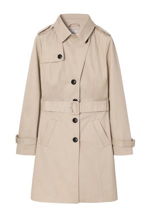 Beežid põlveni ulatuv vihmamantel mustade nuppudega, vöökohal vöö, varrukate mansetid, õlgadel epauletti ja kaks esimest taskut.