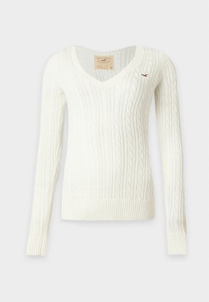 Hollister Co., CABLE ICON V NECK - Πουλόβερ - white
