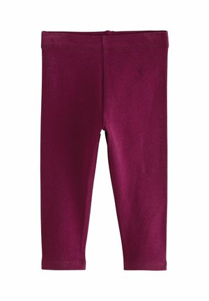 Solide bordeauxfarvede børneleggings med elastisk taljebånd, vist fladt på en hvid baggrund.