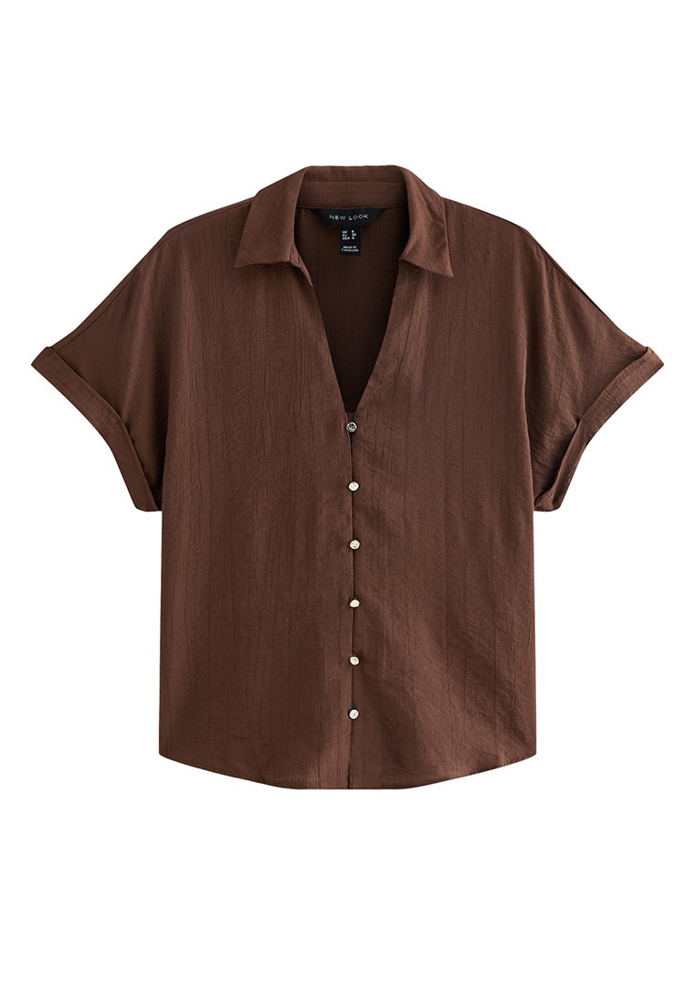 New Look CRINKLED SHORT SLEEVE SHIRT - Button-down blouse - dark