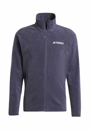 Fleece jacket in dark navy with a high collar, full-zip front, and TERREX logo in white on the left chest. Features two side pockets.