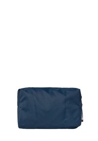 Borsa con zip di colore blu navy realizzata in tessuto testurizzato, di forma rettangolare con angoli arrotondati, dotata di un manico laterale per l'apertura.