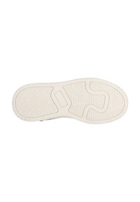 Semelle de chaussure en caoutchouc blanc présentant un design texturé et incrusté avec une forme courbée et des stries visibles pour une meilleure adhérence.
