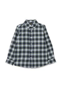 Camicia button-up con motivo a quadri nei colori blu navy, verde e bianco. Maniche lunghe e design con colletto classico. Texture in cotone.