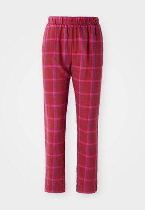 Pantalons à carreaux rouges avec une taille élastique, ornés de motifs en damier roses et bleus. Fabriqués en tissu doux, avec une coupe droite.