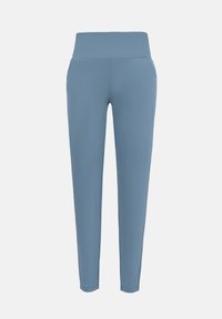 Hoch taillierte, hellblaue Slim-Fit-Hose mit Seitentaschen, entworfen für Komfort und legere Trageweise.
