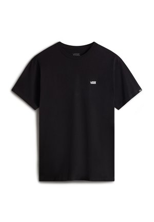 Zwart Vans T-shirt met korte mouwen en ronde hals, met klein wit Vans-logo op de linkerborst en een label aan de linkermouw.