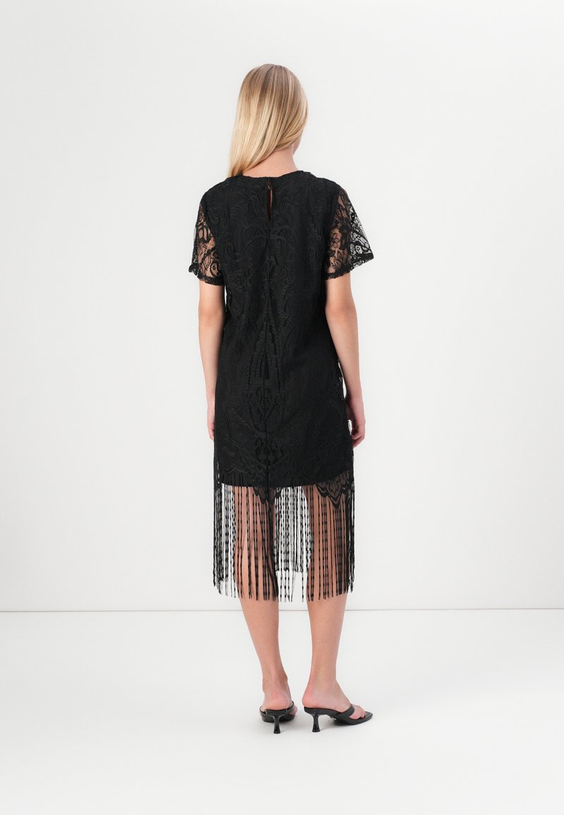 princess polly baby blue dress Fringe detail dress with open back detail in black main image 0