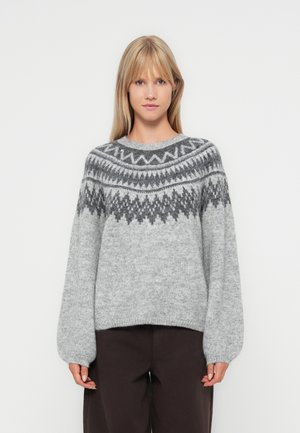 ONLREYKJA O NECK - Pullover - light grey melange/dark grey melange