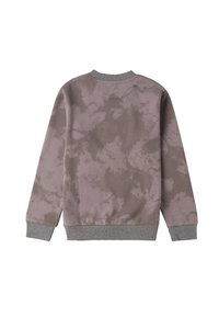 Felpa crewneck lilla con motivo marmorizzato, polsini e colletto a coste grigie. Tessuto morbido con vestibilità comoda e design sul retro.