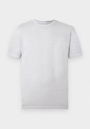 Graues T-Shirt mit kurzen Ärmeln aus leichtem Stoff und rundem Ausschnitt. Verfügt über eine dezente Struktur und eine lässige Passform.