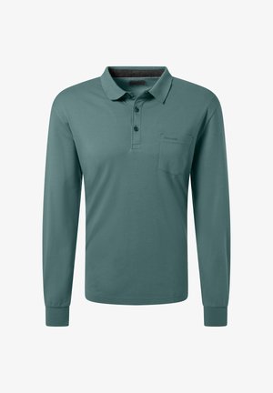 Langarm-Polohemd aus teal Baumwolle mit Kragen, drei-knopfiger Knopfleiste und einer linken Brusttasche mit einem dezenten Logo.
