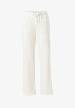 Off-white straight-leg sweatpants with elastic waistband, adjustable drawstring, and two front patch pockets.