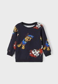 Sudadera de marina con mangas largas, que presenta coloridos personajes de perros de dibujos animados. Elaborada con tela suave, con cuello redondo y puños acanalados.