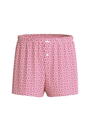 Boxer rosso e bianco con motivo a cerchi intrecciati, caratterizzati da una cintura elasticizzata e chiusura frontale con bottoni.