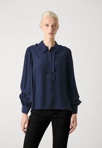 VILA VISUNNY RUFFLE - Gombos blúz - navy