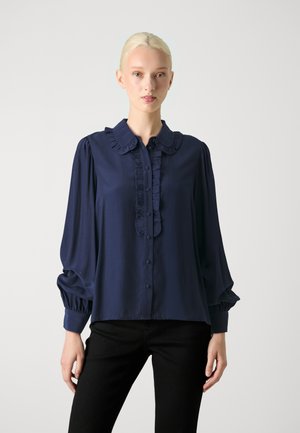 VILA VISUNNY RUFFLE - Nööpidega pluus - navy