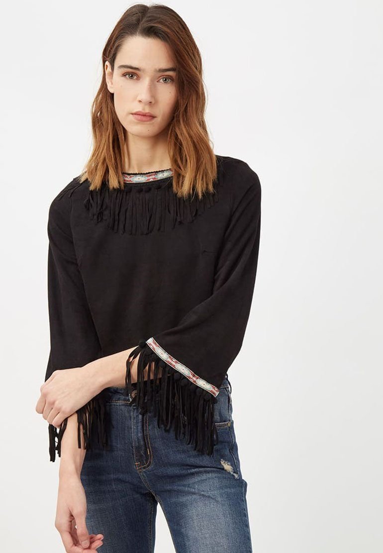 Blouse Noire Uterque Avec Broderies / Perles - Taille S, Occasion Très Bon état