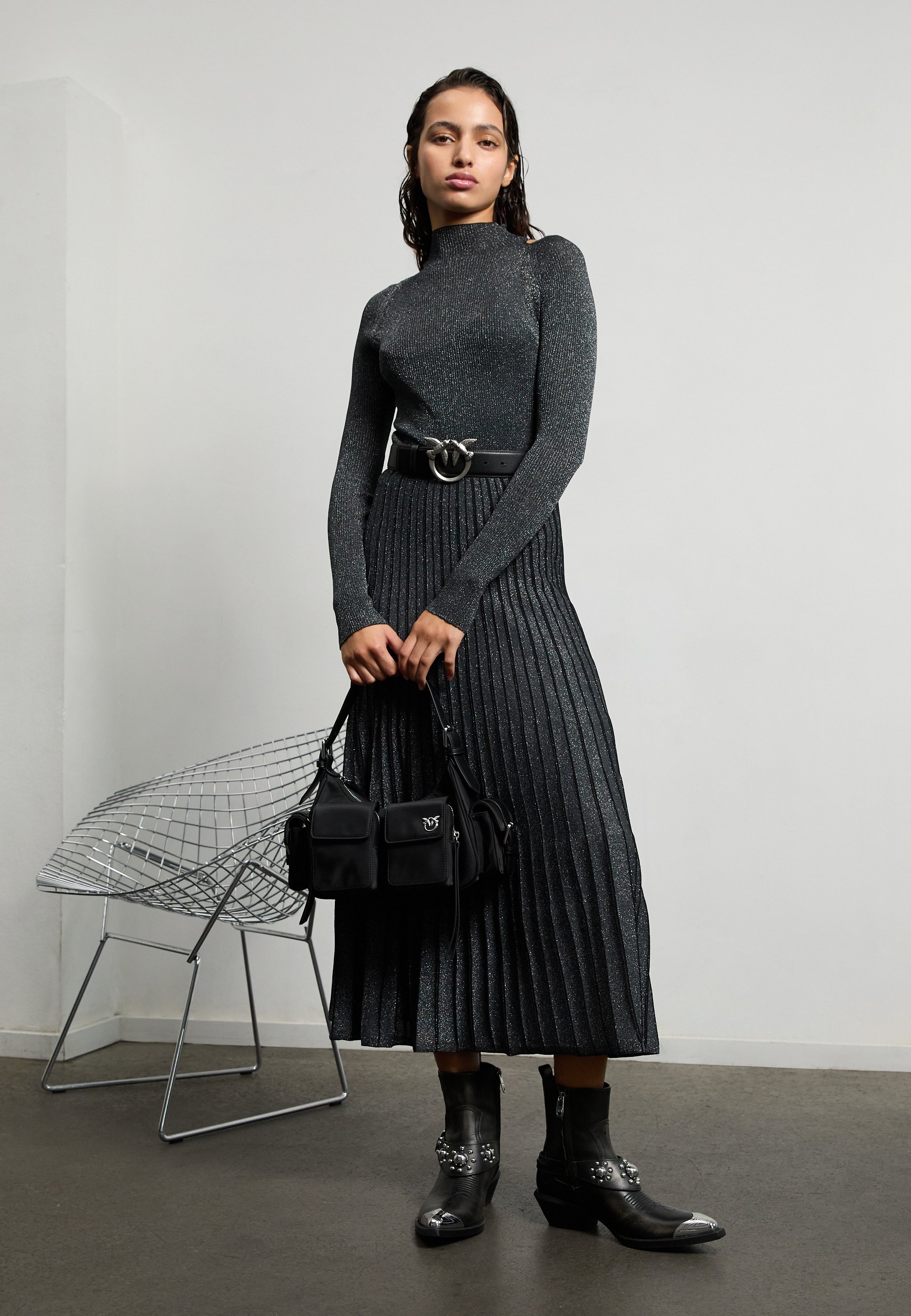 open lace back dress Pinko Knitted Dress With Angora Body And Knitted Sleeves Black   SisterOnlinestore