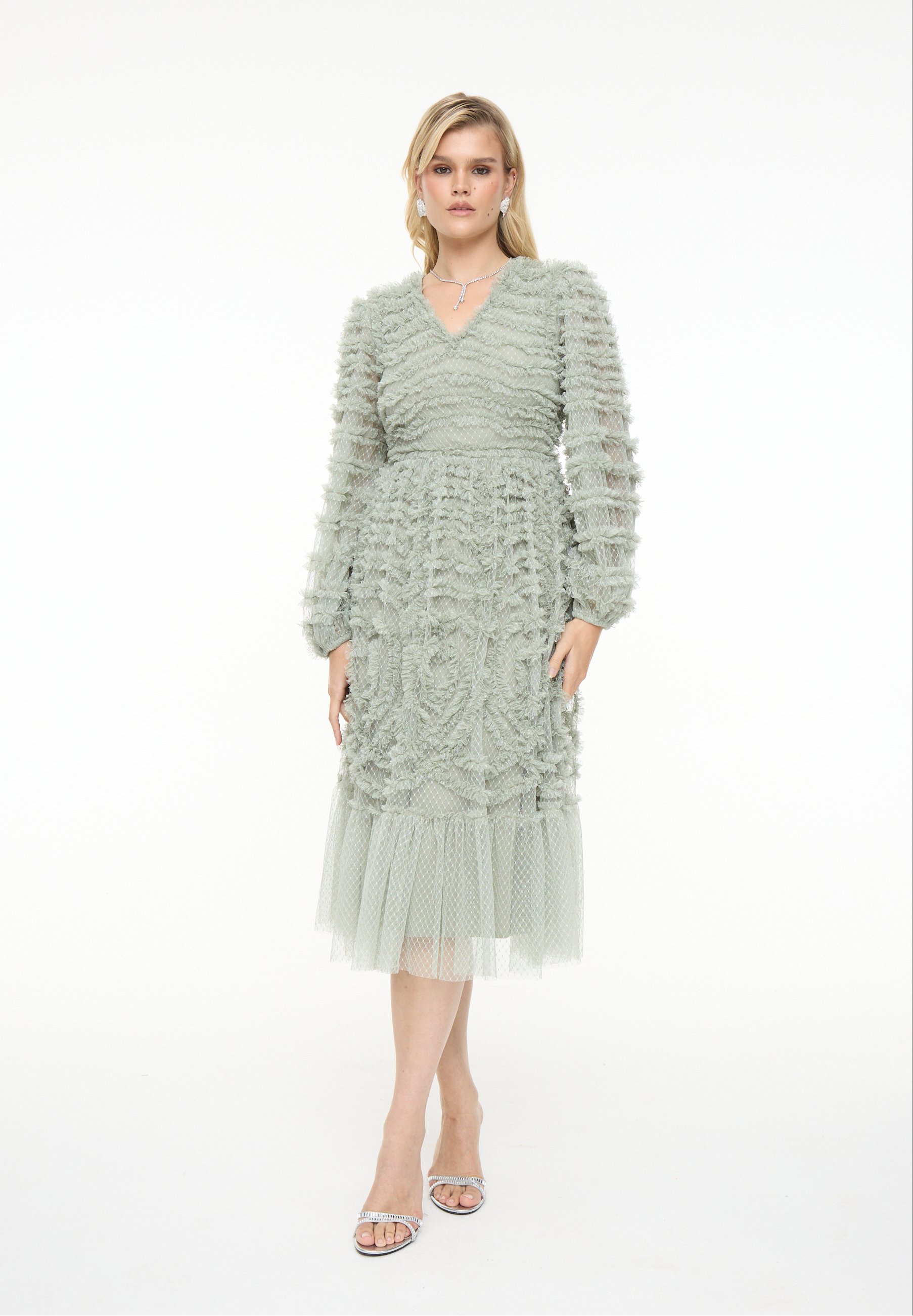Ever-Pretty Cocktailjurk Dames Midi Pailletten Tule V-hals Korte Mouwen EG02230