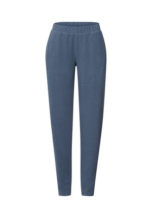 Pantaloni jogger blu realizzati in tessuto morbido, con vita elastica e gambe affusolate, senza decorazioni visibili né tasche.