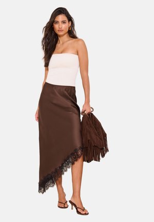 Lipsy, REGULAR FIT - ASYMMETRIC MIDI SKIRT . - A-lõikeline seelik - chocolate brown black lace