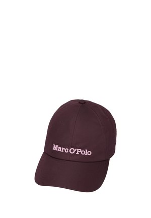 Casquette de baseball violet foncé avec une visière courbée et un logo "Marc O'Polo" rose brodé au centre avant.