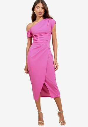 OFF THE SHOULDER GATHERED WAIST - Džersejové šaty - pink