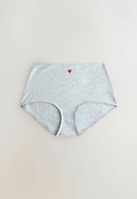 Culotte taille haute pour femmes en gris clair avec un petit cœur rouge brodé au centre de la ceinture avant.
