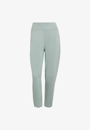 Lichtgroene sportbroek met een hoge tailleband, slanke pasvorm, gladde textuur en enkellengte ontwerp. Geschikt voor casual of actief gebruik.