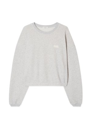 Light grey cropped sweatshirt made of soft cotton blend, featuring a ribbed neckline and cuffs, with "American Vintage" logo in small white font.