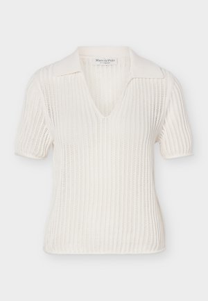 Λευκό πλεκτό πόλο με κοντά μανίκια, ανοιχτό πλέγμα και γιακά από το brand Marc O'Polo.