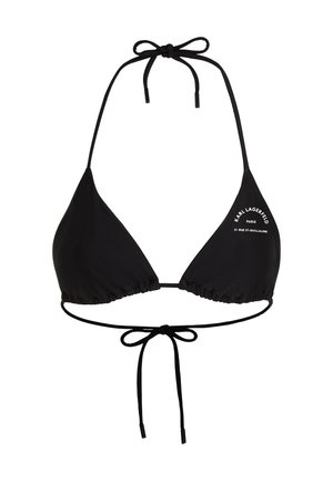 Svart triangelbikinitopp i mjukt tyg, med justerbara band i nacken och på ryggen. Har en vit "Karl Lagerfeld"-logotyp.