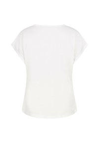 T-shirt blanc à manches courtes avec un col rond et une coupe décontractée. Tissu doux au toucher lisse et sans motifs ni graphiques visibles.