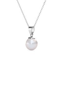Collana in argento sterling con ciondolo a forma di perla bianca lucente e arrotondata, caratterizzata da una finitura lucida e una chiusura a gancio semplice.