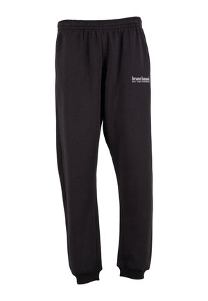 Sorte sweatpants med elastisk talje og manchetter. Har hvid tekstlogo på venstre lår. Lavet af blød, åndbar stof.
