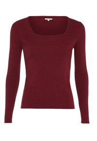 Burgunderfarbener, strukturierter Longsleeve-Top mit Quadrat-Ausschnitt und taillierter Passform, das einen schlanken Schnitt aufweist.