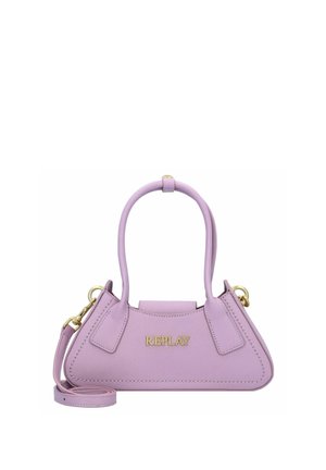 Bolso rosa hecho de material sintético. Presenta herrajes dorados, un diseño estructurado, asas dobles y una correa de hombro desmontable.