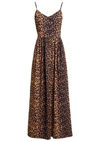 Robe maxi imprimé léopard avec un décolleté en V, des bretelles fines et une jupe fluide. Confectionnée dans un tissu léger, avec une taille cintrée.