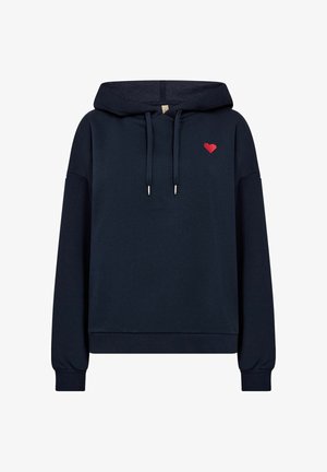 Marineblauer Hoodie aus Baumwolle, mit einem roten Herzsymbol auf der Brust, Kapuze mit Kordelzug und gerippten Ärmelbündchen sowie Saum.