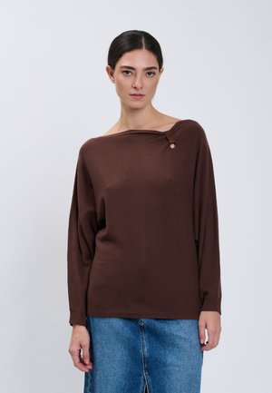 INFLUENCER, INFLUENCER PULLOVER BOAT-NECK BATWING SLEEVES PULL - Trui - brown