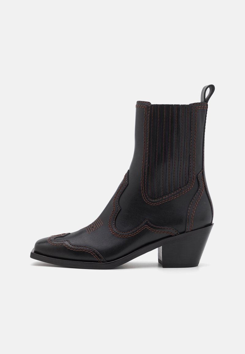 Loeffler Randall AGNES WESTERN BOOTIES - Kovbojská/motorkárska členková čižma - black/brown