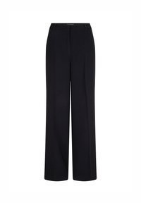 Zwarte wijde pantalon van stijlvolle stof, met een hoge taille en voorplooide details voor een geklede uitstraling.