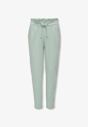 Lichtgroene joggingbroek gemaakt van zachte stof, met een elastische tailleband en een trekkoord, zijzakken en een taps toelopend ontwerp.