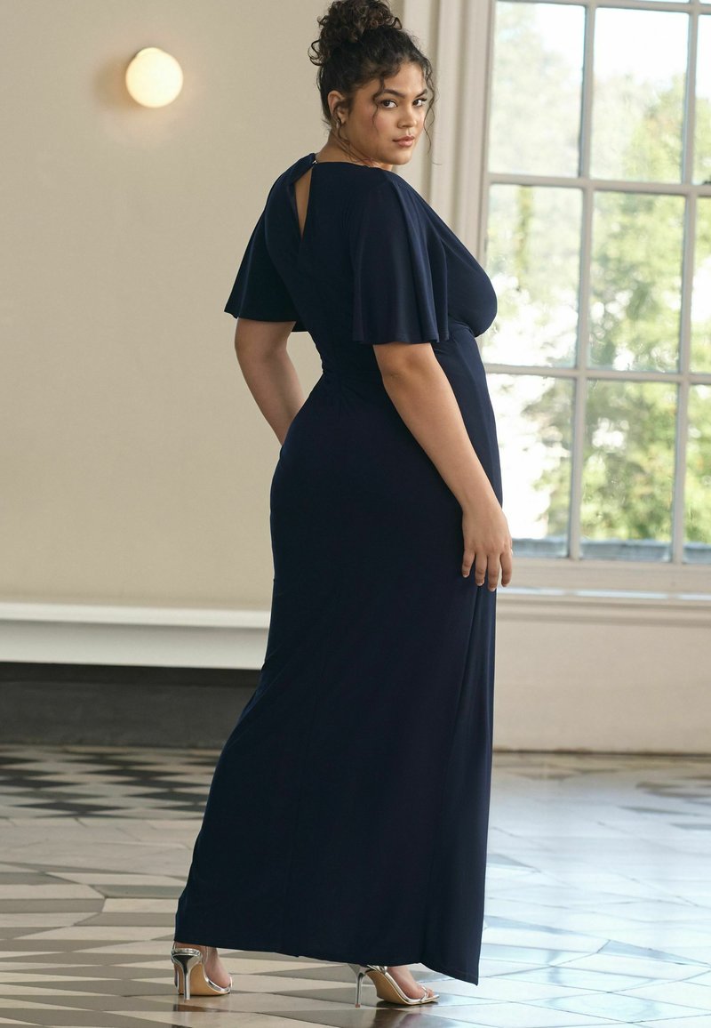 chinese dress ladies As Promised Navy Short Sleeve Cinched Waist Maxi Dress