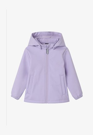 Hellviolette Kapuzenjacke aus glattem, weichem Material. Verfügt über einen Frontreißverschluss, elastische Bündchen und zwei Seitentaschen.